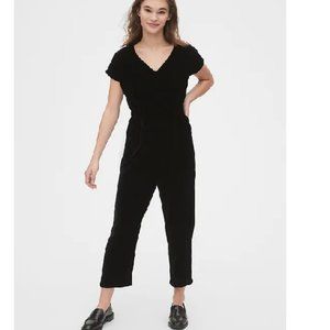 Gap Velvet V-Neck Ankle Jumpsuit 16 Black D459